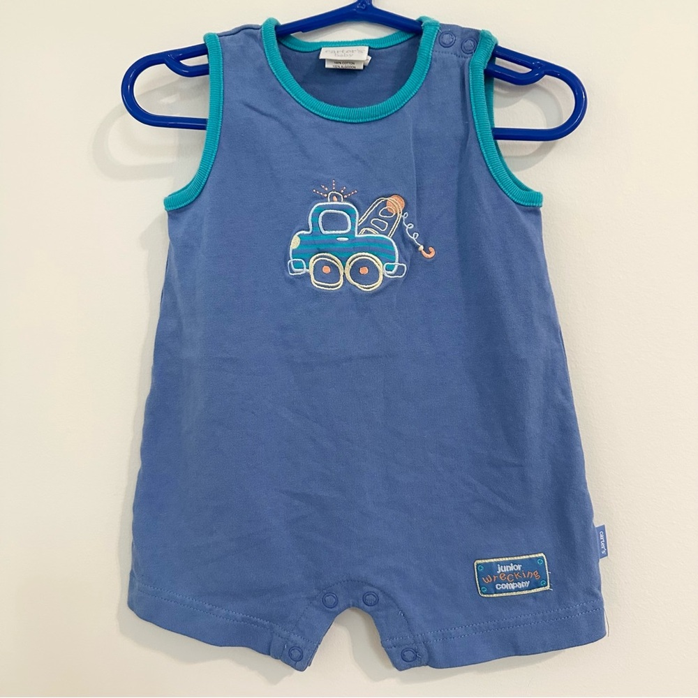 Vintage Carter's Blue Baby Romper with Truck size 6-9 months
